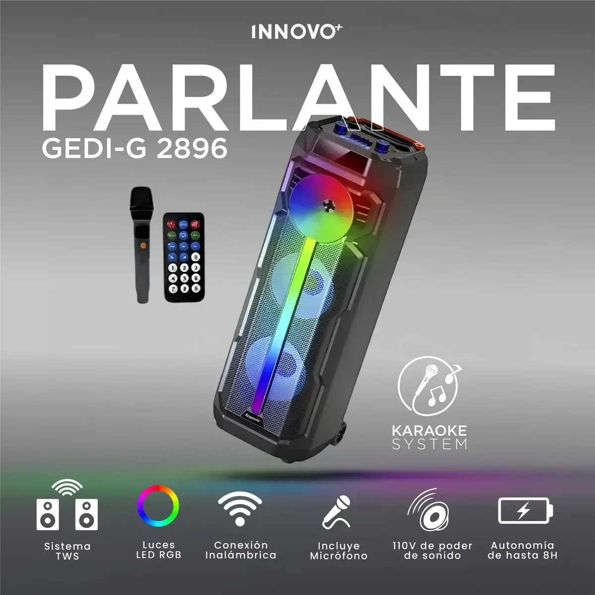 Parlante Bluetooth Potente Cedi-g 2896 Tws Luces Led Micrófono Negro 110v Negro 110v img #5