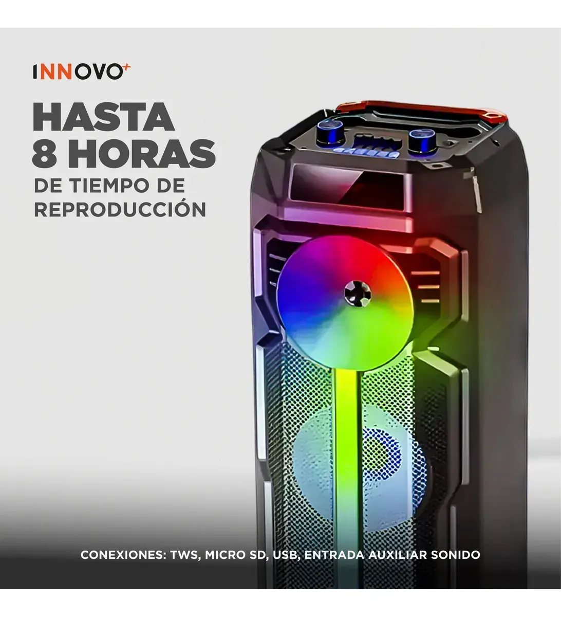 Parlante Bluetooth Potente Cedi-g 2896 Tws Luces Led Micrófono Negro 110v Negro 110v img #3