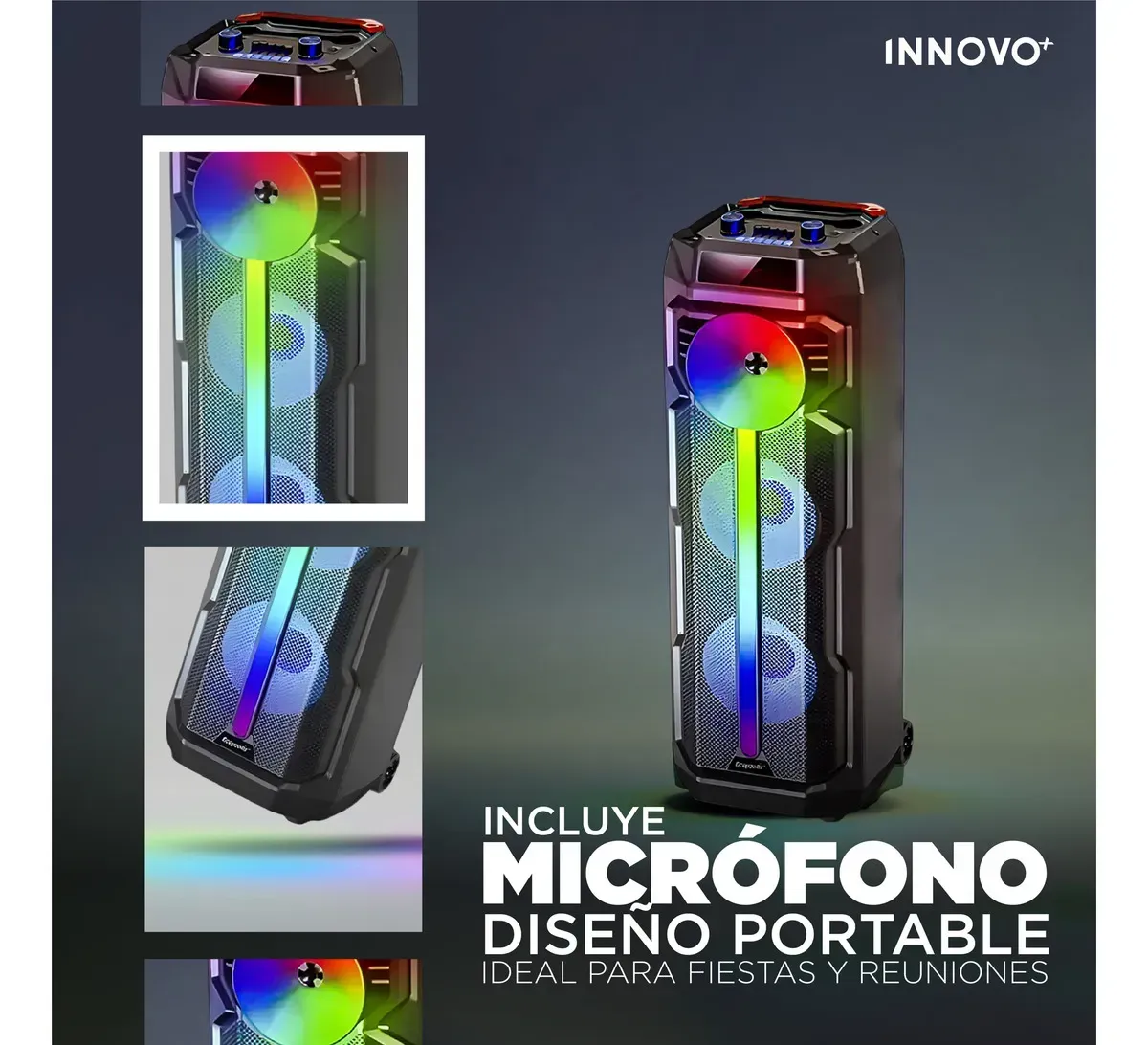 Parlante Bluetooth Potente Cedi-g 2896 Tws Luces Led Micrófono Negro 110v Negro 110v img #2