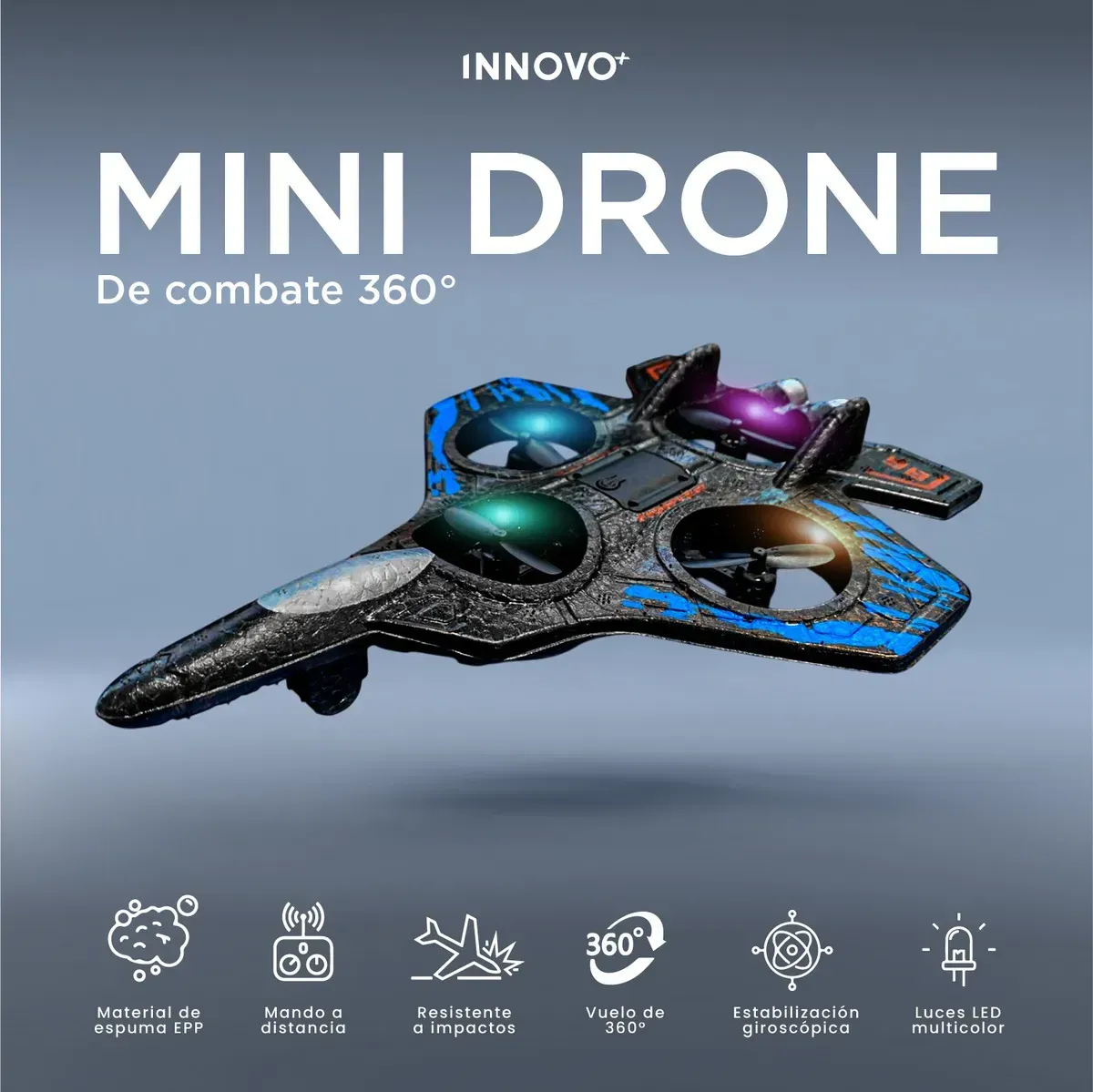Mini Drone Combate 360° Con Control Remoto Luces Led Y Resistente A Golpes img #2