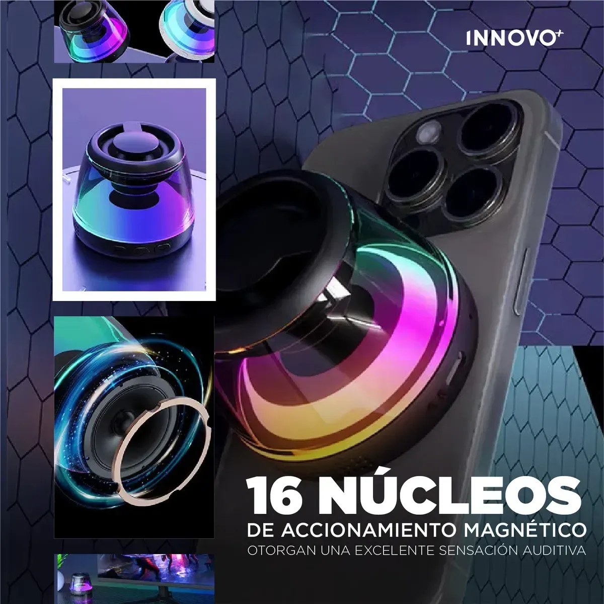 Mini Parlante Magnético Bluetooth Altavoz Portable Led Rgb Sonido 360° Negro Negro img #2
