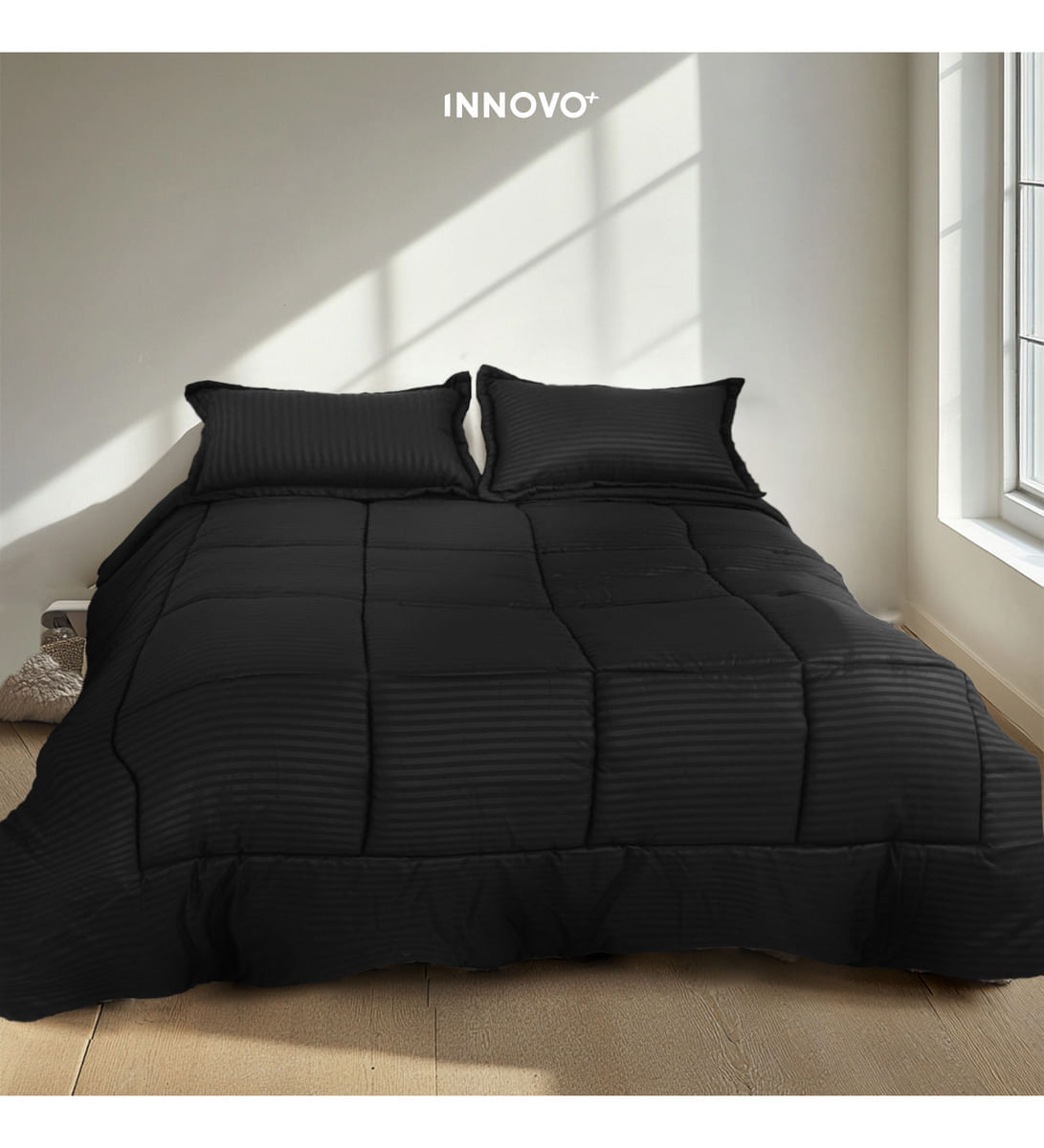 Edredón Fibra Para Cama Queen Tela Suave Innovo Negro Grande img #5