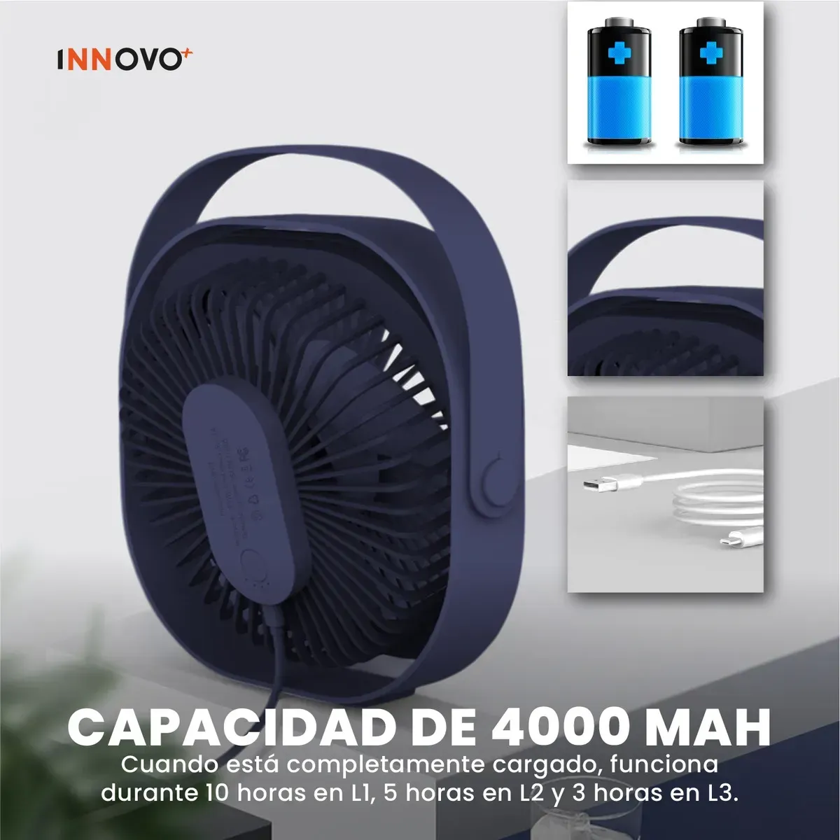 Ventilador De Mesa Portátil Recargable Usb 4000mah Silencioso G-tide Azul Azul img #4