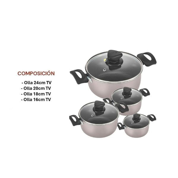 Batería de Cocina Imusa 8 Piezas Antiadherente con Tapas de Vidrio img #3