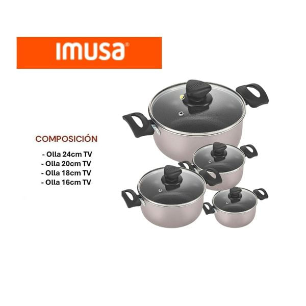 Batería de Cocina Imusa 8 Piezas Antiadherente con Tapas de Vidrio img #1
