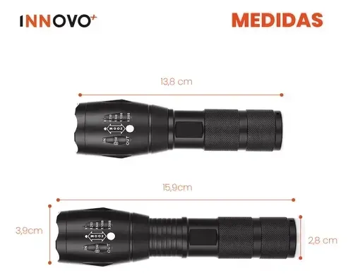Linterna Tactica Led Ipx67 Recargable Con Estuche Zoom Metal img #3