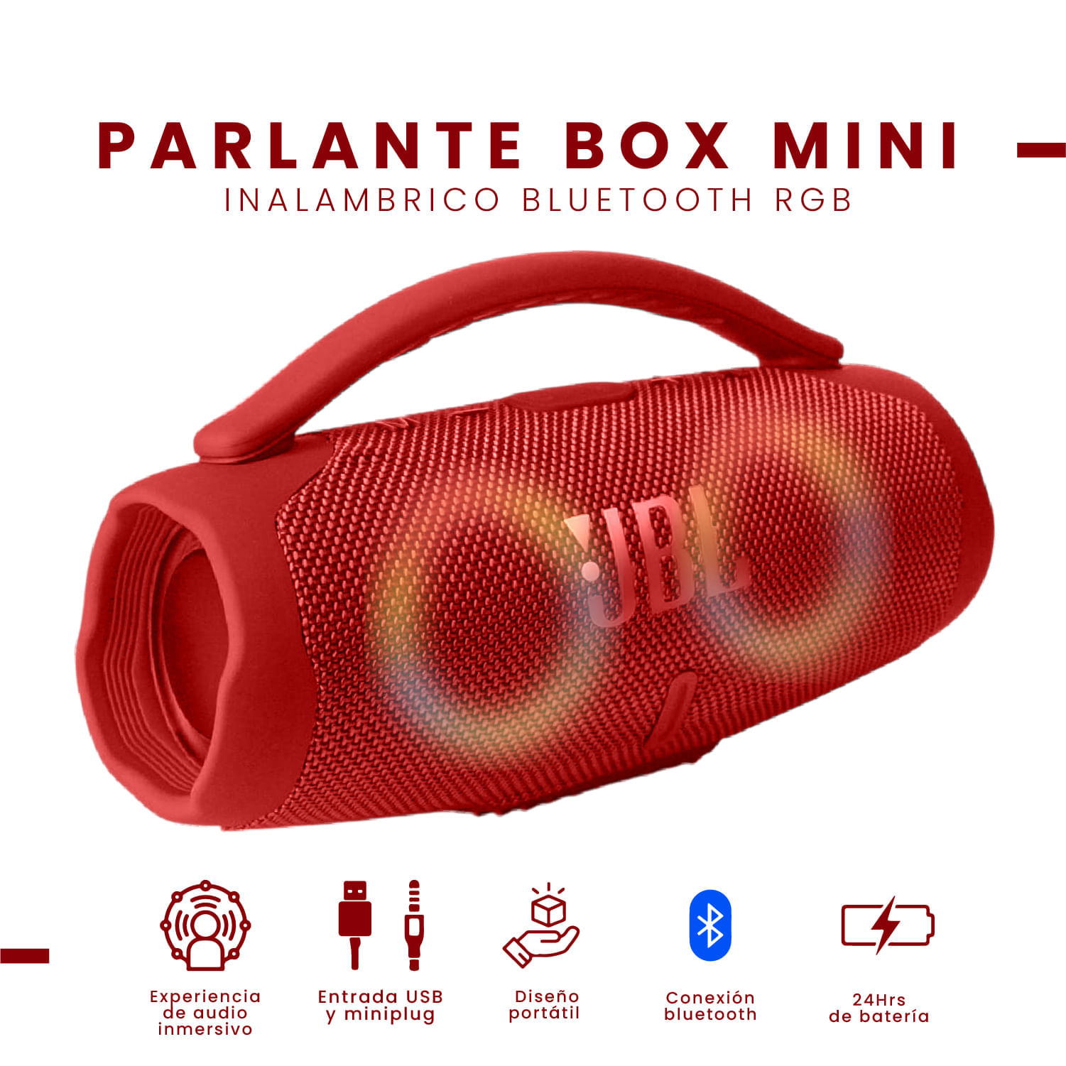 Parlante Mini Boom Bluetooth Inalámbrico Rojo Innovo Tech img #4