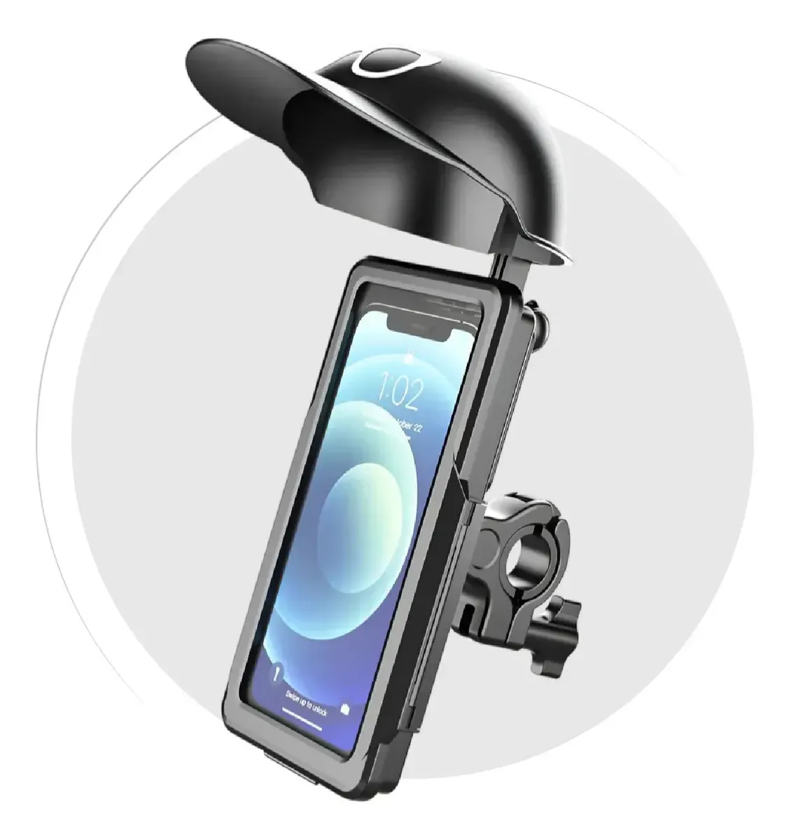 Soporte Celular Moto Y Bici Con Visera Solar E Impermeable Protección Pro Antivibración Negro Negro img #8