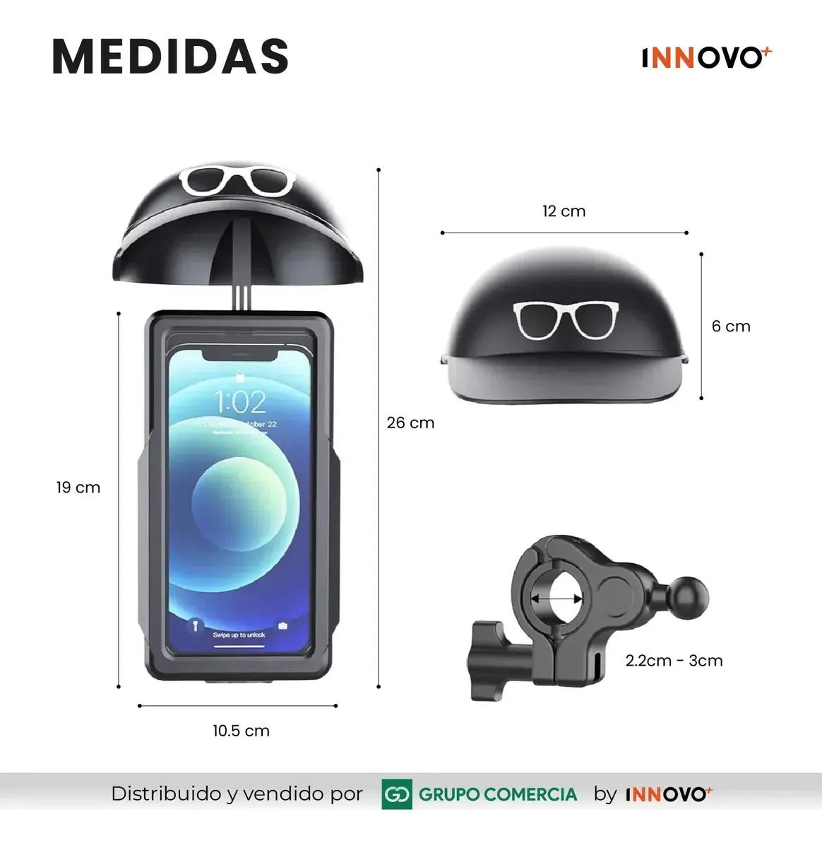 Soporte Celular Moto Y Bici Con Visera Solar E Impermeable Protección Pro Antivibración Negro Negro img #5