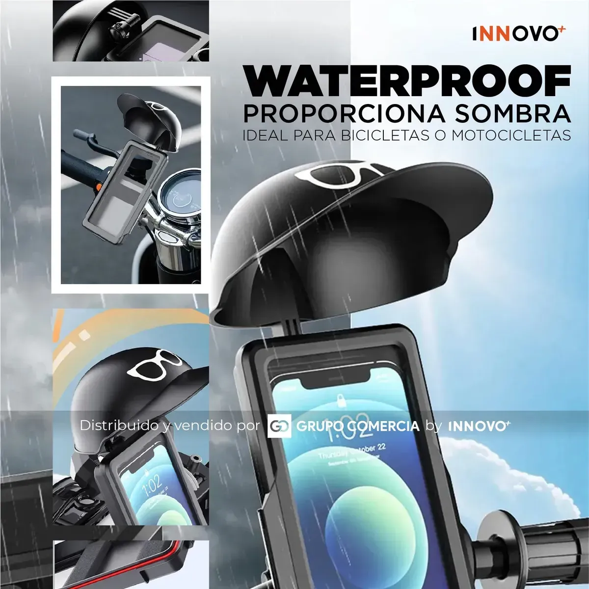 Soporte Celular Moto Y Bici Con Visera Solar E Impermeable Protección Pro Antivibración Negro Negro img #6