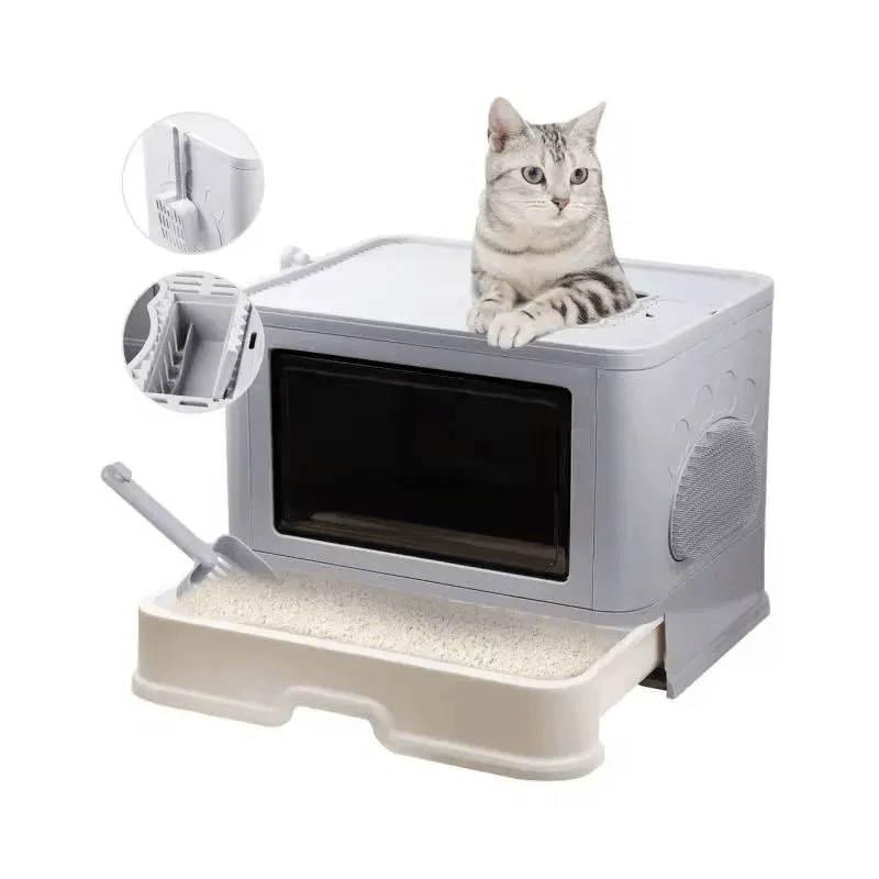 Caja De Arena Arenero Para Gatos Grande Plegable Con Puerta Fácil Limpieza img #1