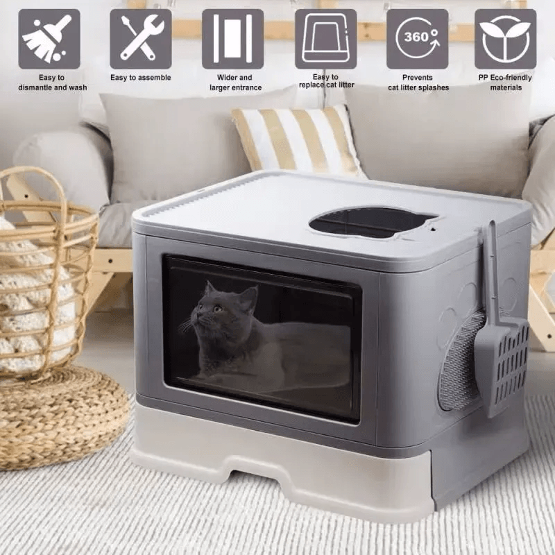 Caja De Arena Arenero Para Gatos Grande Plegable Con Puerta Fácil Limpieza img #3