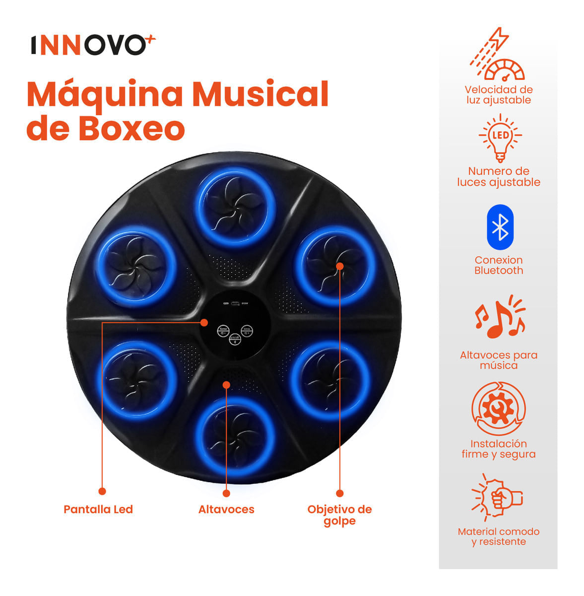 Máquina De Boxeo Musical Tablero Fit Guantes Bluetooth 6 Gol img #3