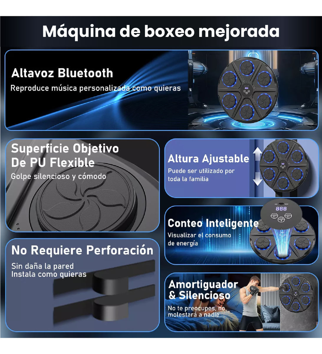 Máquina De Boxeo Musical Tablero Fit Guantes Bluetooth 6 Gol img #5