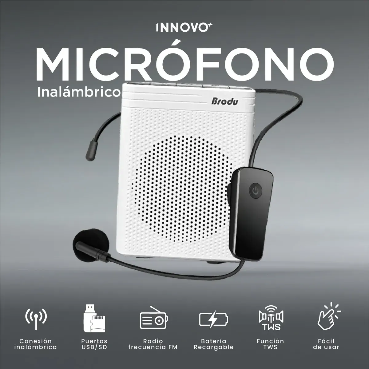 Amplificador De Voz Portátil Bluetooth Con Micrófono Inalámbrico Diadema Blanco Blanco img #2