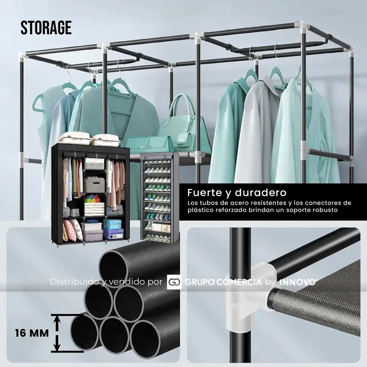 Organizador Para Ropa Armable Con Zapatero 9 Niveles Negro Con Gris img #2