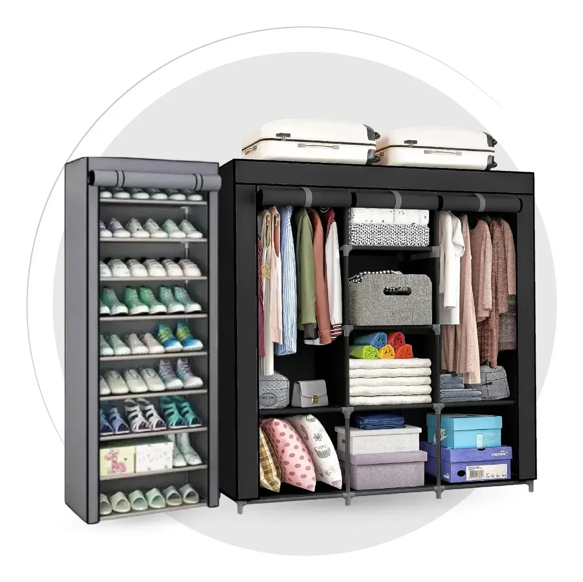 Organizador Para Ropa Armable Con Zapatero 9 Niveles Negro Con Gris img #3