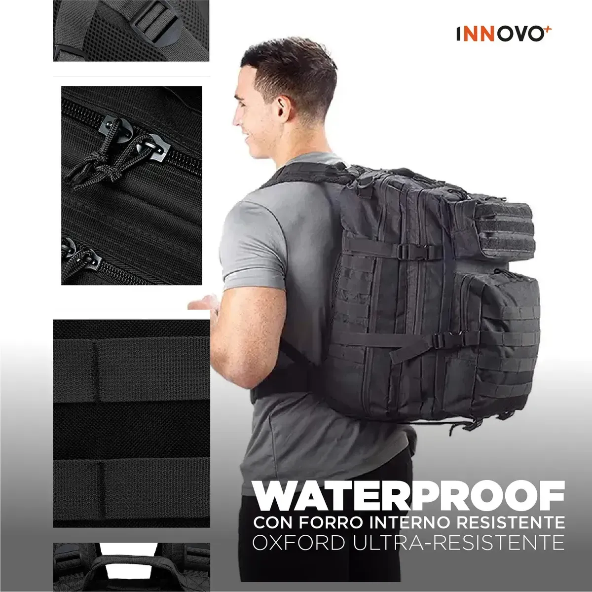 Bolso Maleta Morral Militar Táctico Ultra-resistente Oxford Impermeable Negro Liso Negro Liso img #3