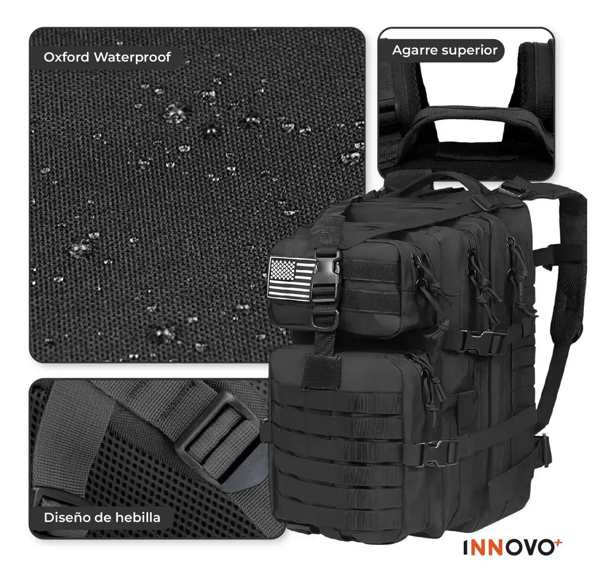 Bolso Maleta Morral Militar Táctico Ultra-resistente Oxford Impermeable Negro Liso Negro Liso img #4