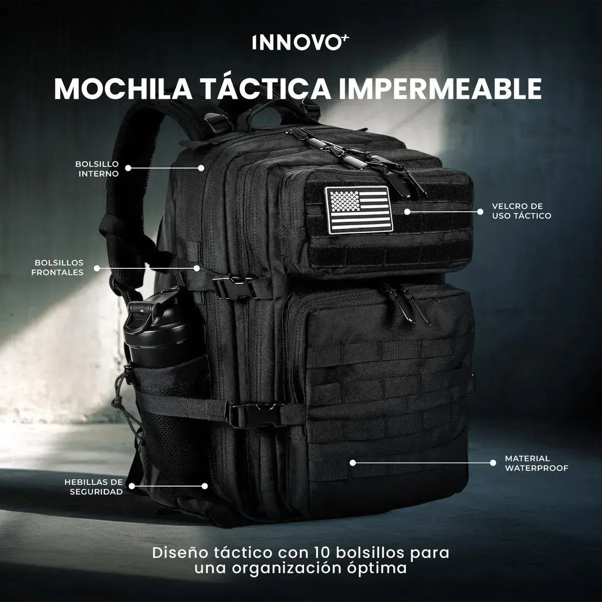 Bolso Maleta Morral Militar Táctico Ultra-resistente Oxford Impermeable Negro Liso Negro Liso img #7