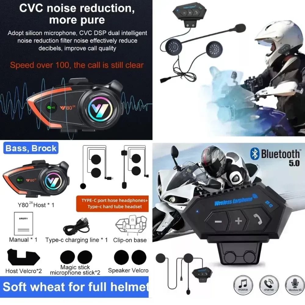 Intercomunicador Y80X Pro Conexión Universal Para Casco Comando Voz Obsequio BT12 Compatibles img #2