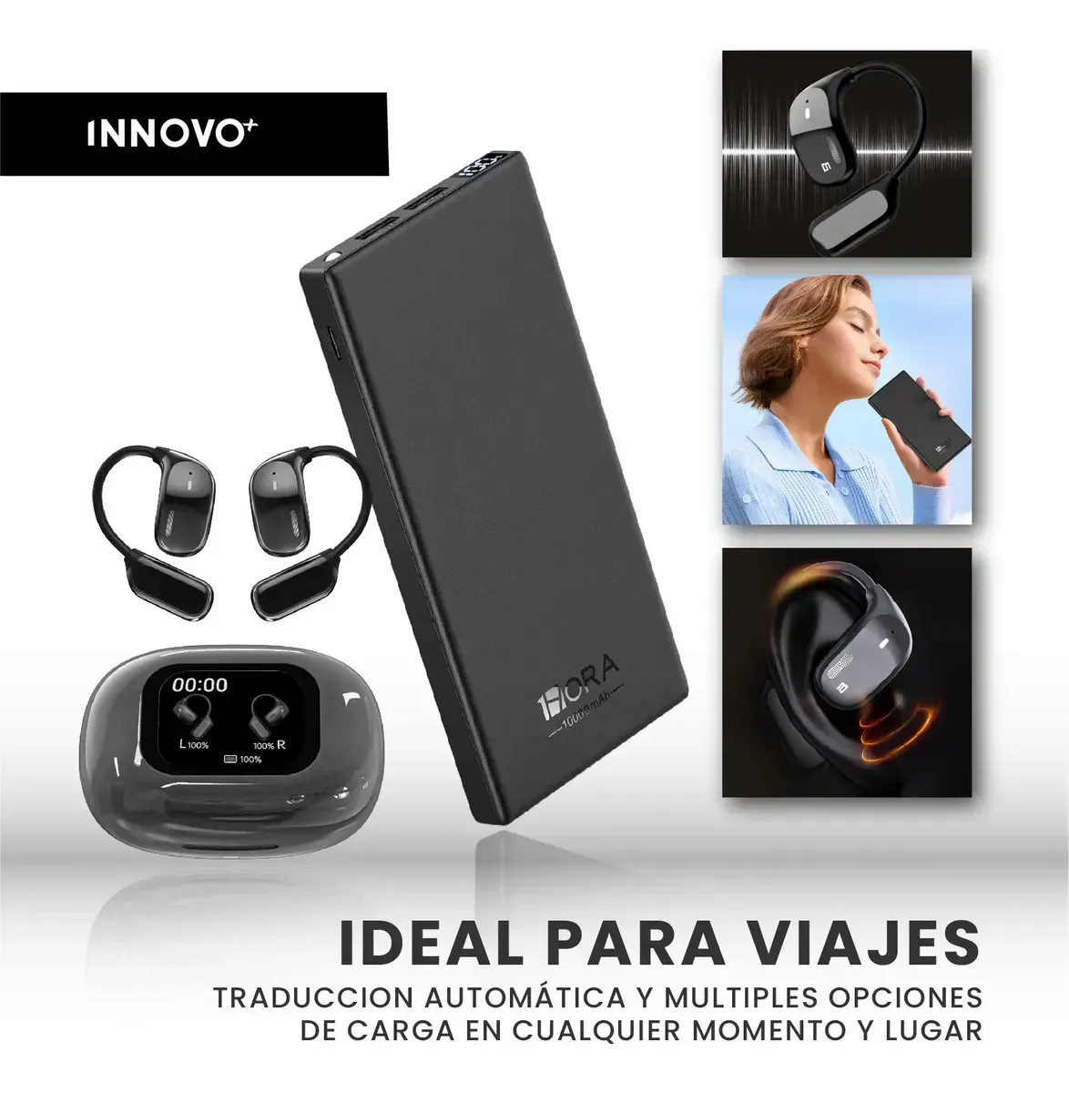 Audífonos Bluetooth 5.4 Traducción Con Powerbank 10.000mah Negro Negro img #5