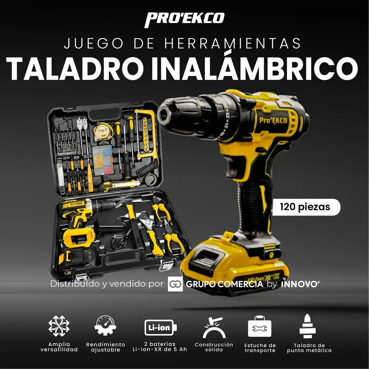 Potente Taladro Profesional Pro'ekco 120 Pz 2 Baterias 48v Todo En 1 img #2