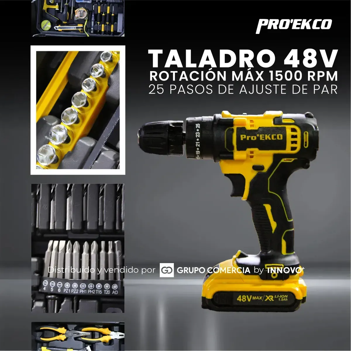 Potente Taladro Profesional Pro'ekco 120 Pz 2 Baterias 48v Todo En 1 img #4