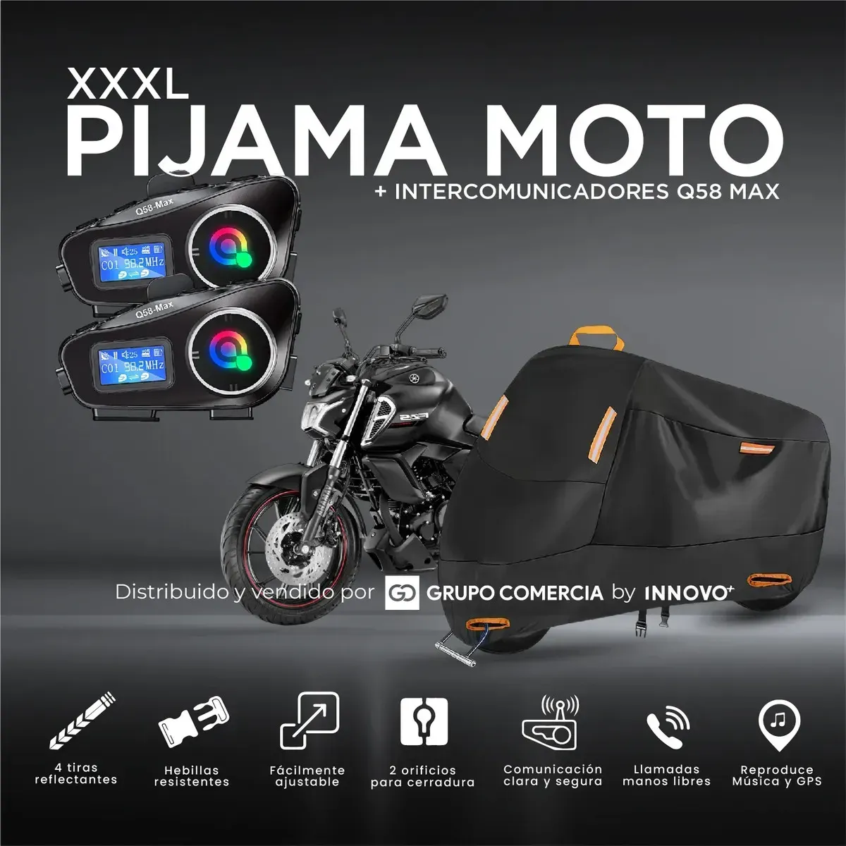 Pijama Moto 100% Impermeable Con 2 Intercomunicadores Q58-max Pantalla Led Negro img #3