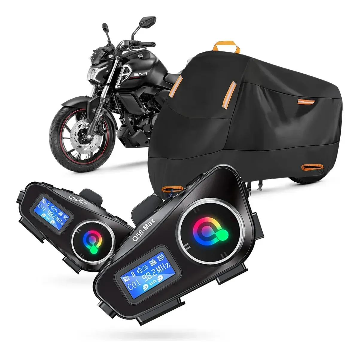 Pijama Moto 100% Impermeable Con 2 Intercomunicadores Q58-max Pantalla Led Negro img #1
