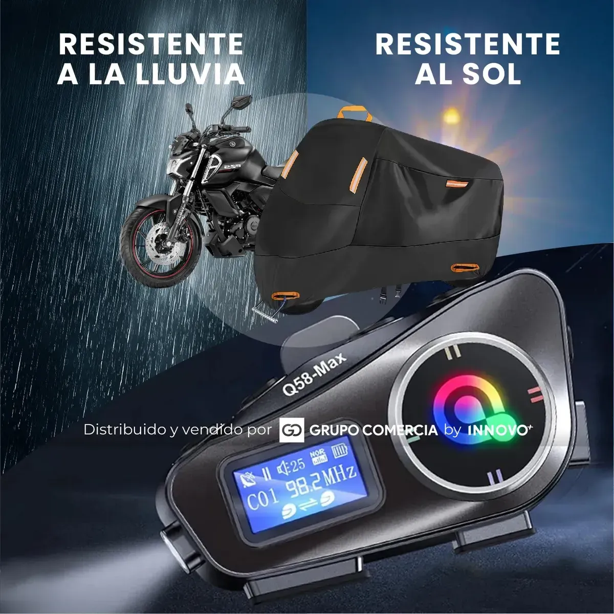 Pijama Moto 100% Impermeable Con 2 Intercomunicadores Q58-max Pantalla Led Negro img #6