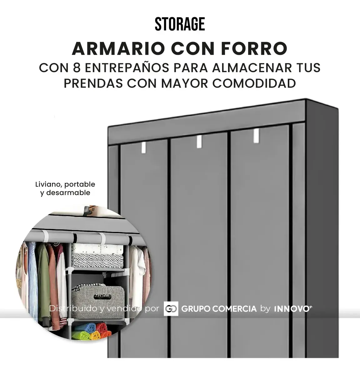 Closet Organizador De Ropa Practico Portátil Ropa 3 Cuerpos Armario img #7