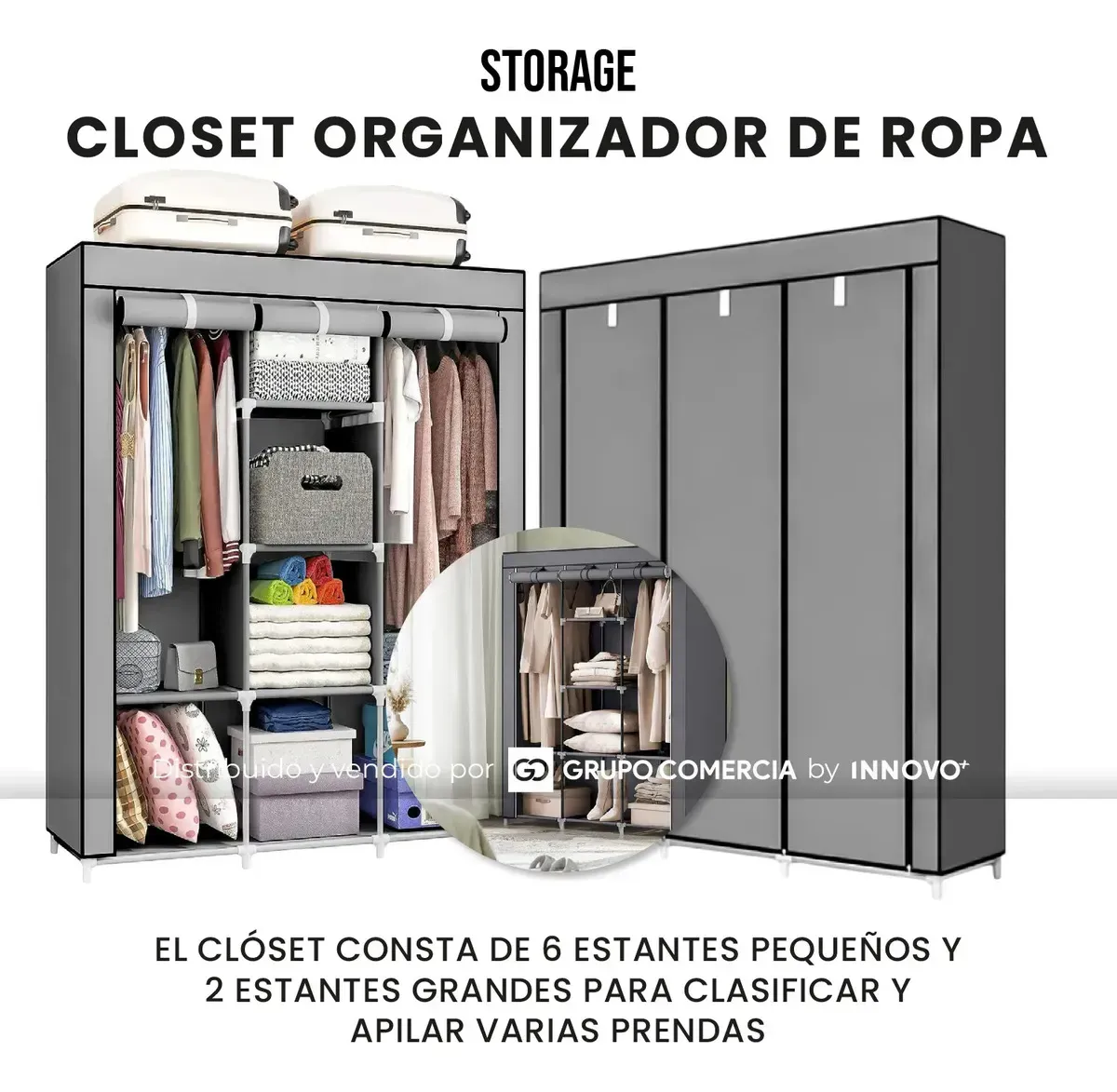 Closet Organizador De Ropa Practico Portátil Ropa 3 Cuerpos Armario img #2