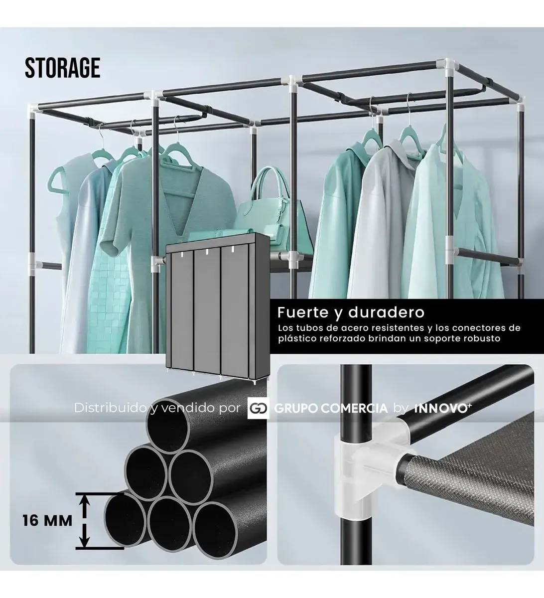 Closet Organizador De Ropa Practico Portátil Ropa 3 Cuerpos Armario img #6