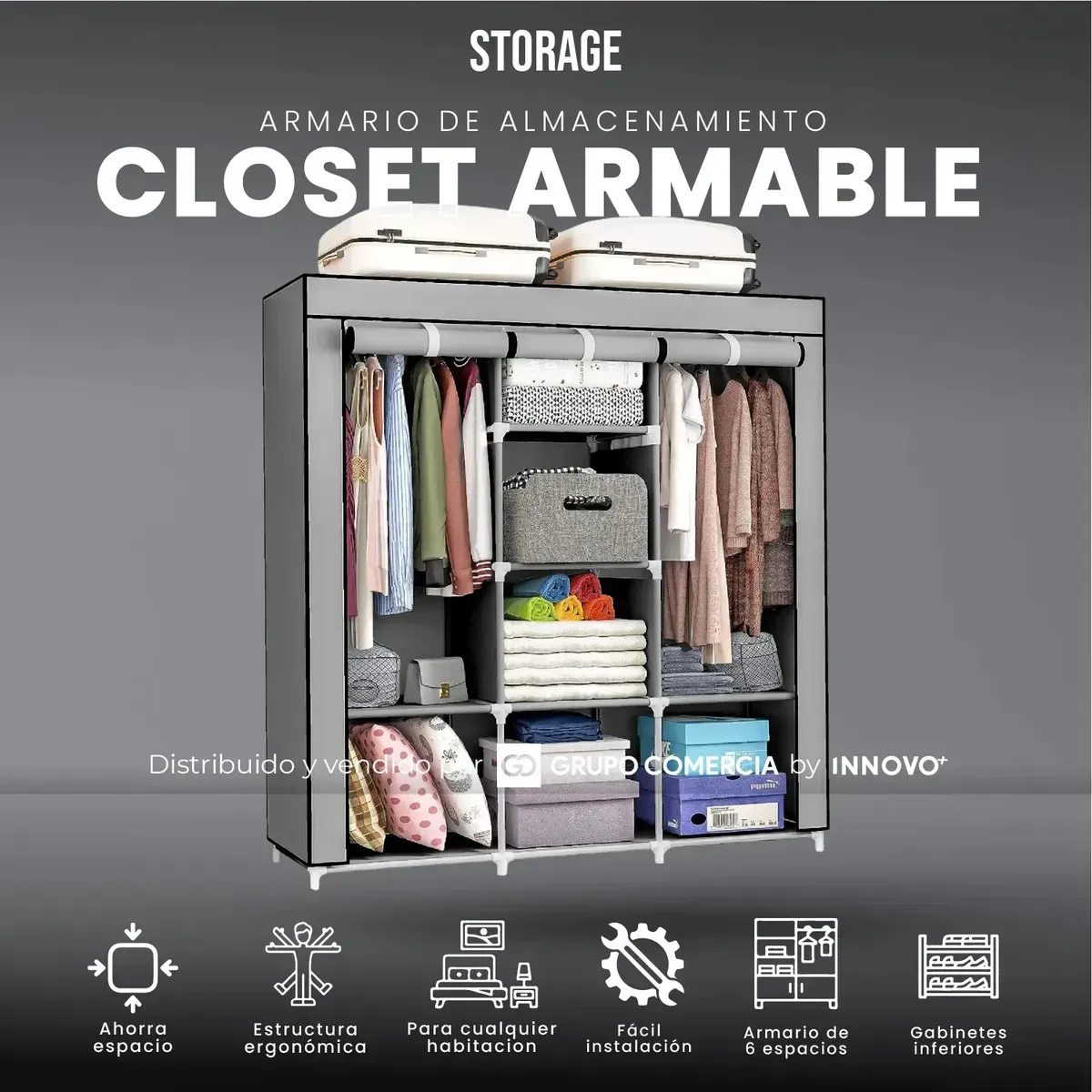 Closet Organizador De Ropa Practico Portátil Ropa 3 Cuerpos Armario img #3