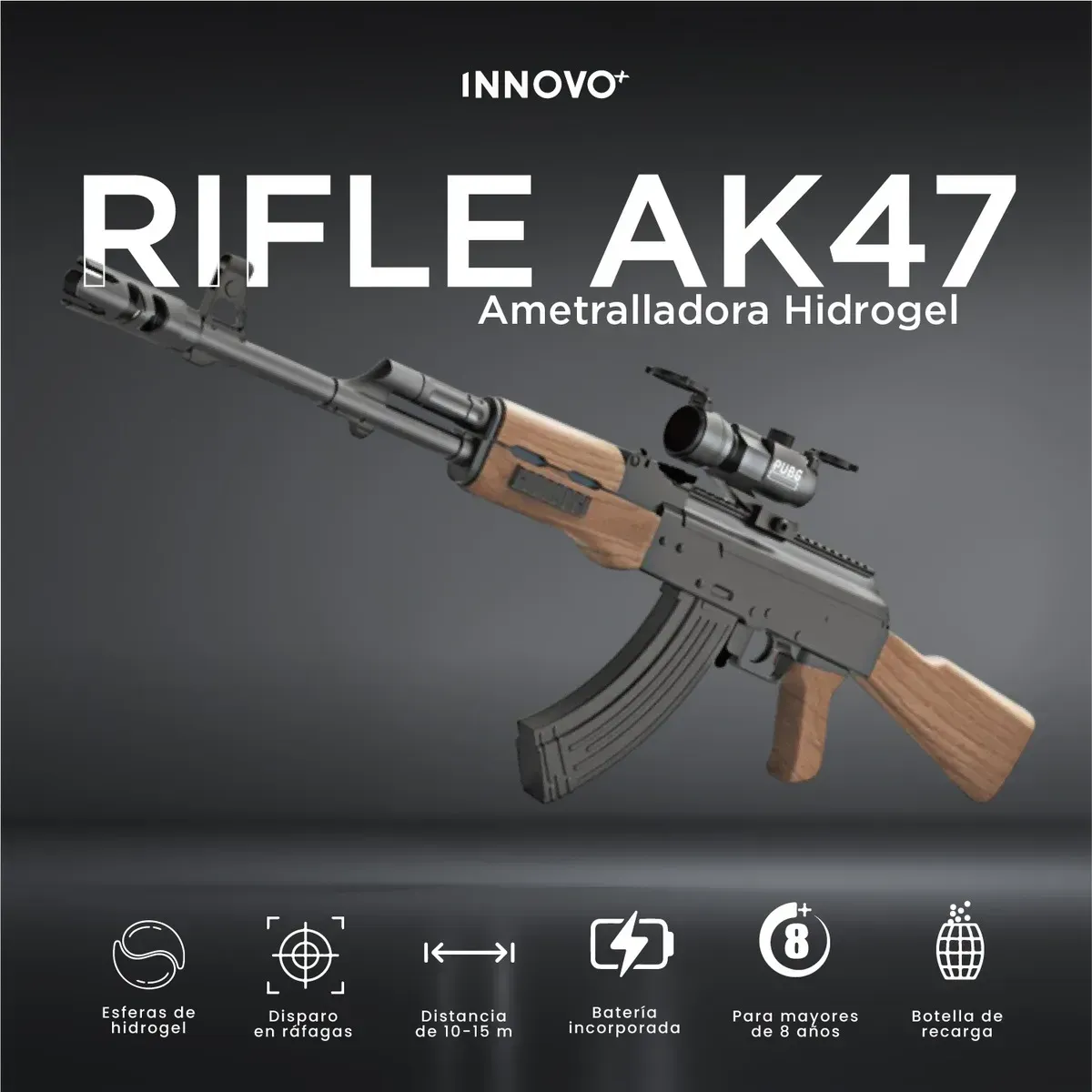 Rifle Hidrogel Ak47 Pro Lanzador Automático 90cm + 10,000 Orbeez Café Café img #2