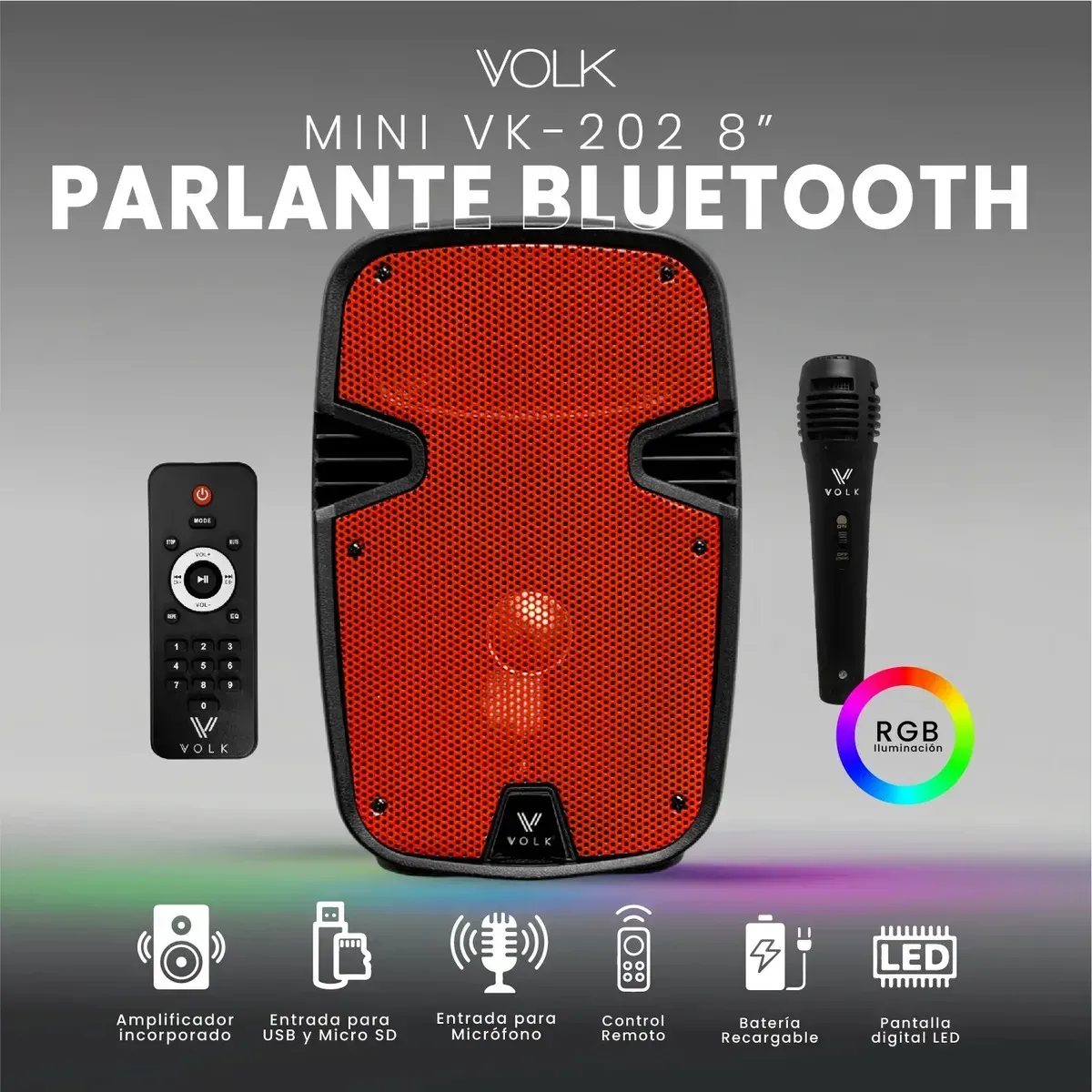 Parlante Profesional Bluetooth Potente Volk 8 Pulgadas Micrófono Inalámbrico Tws img #3