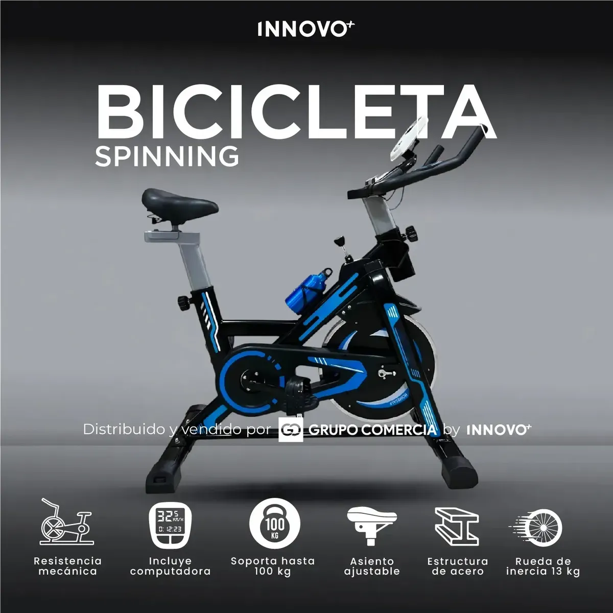 Bicicleta Estática Spinning Gym En Casa Silenciosa Negro Negro img #2