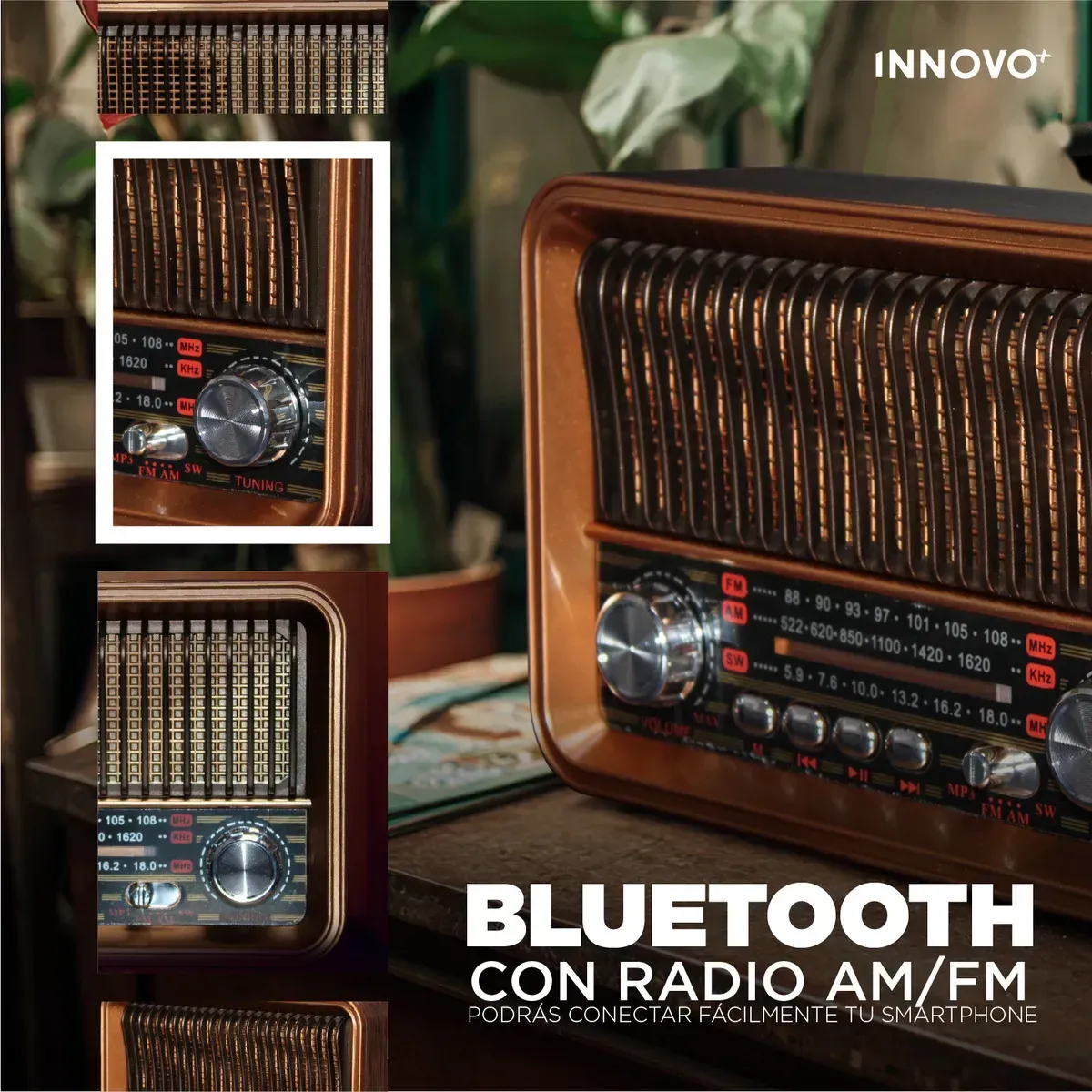 Radio Vintage Bluetooth Retro Am/fm/sw Recargable Con Linterna Hr-29bt Café 110v Café 110v img #4