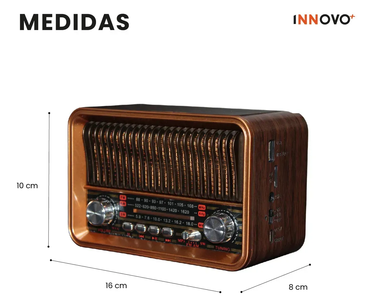 Radio Vintage Bluetooth Retro Am/fm/sw Recargable Con Linterna Hr-29bt Café 110v Café 110v img #5