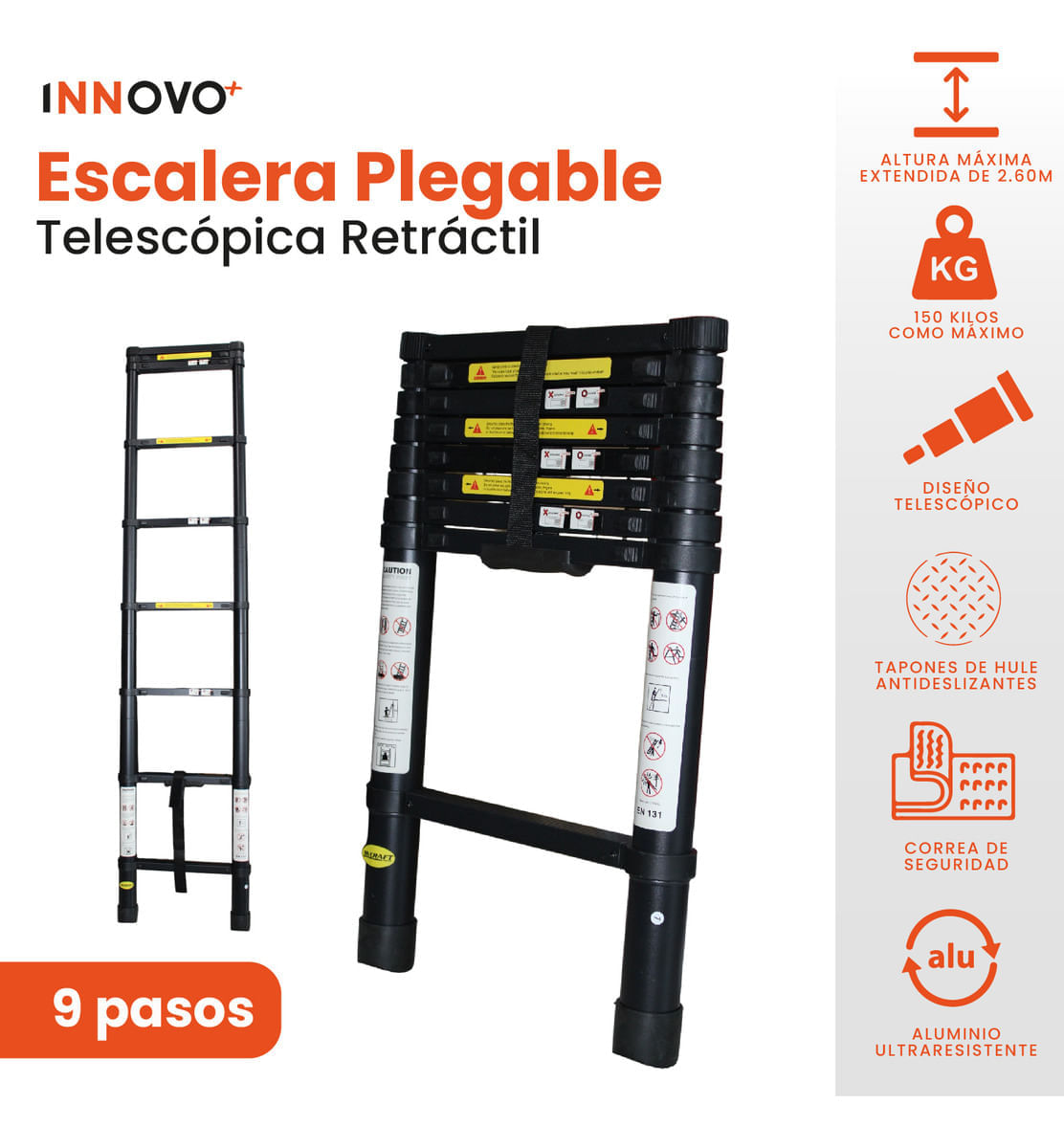 Escalera Telescopica 2.6 Metros Ajustable Aluminio Práctica Innovo img #5