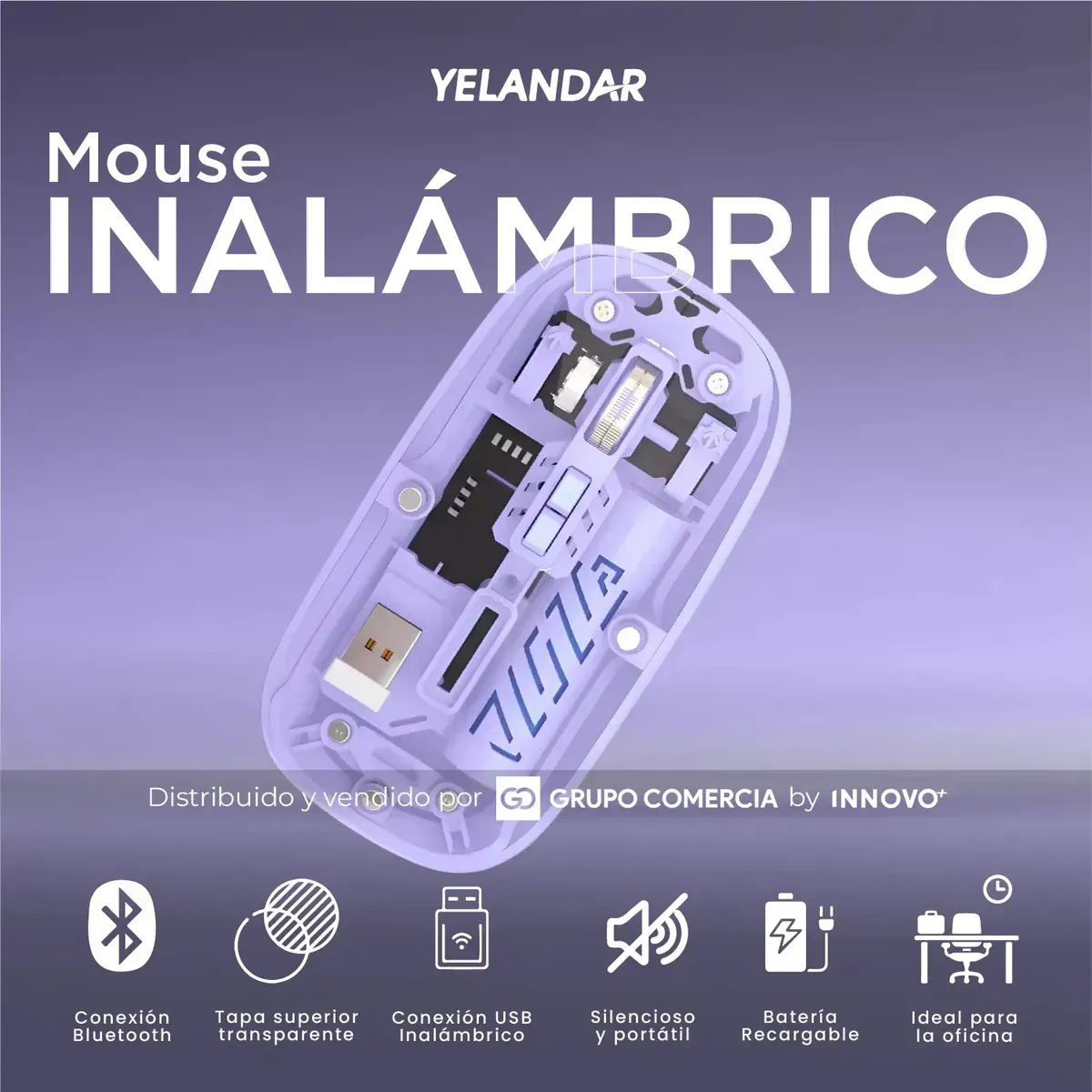 Mouse Inalámbrico Yelandar Lila Edition Pro Bluetooth + 2.4g Recargable img #3