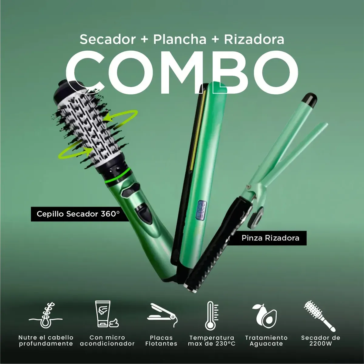 Plancha Cepillo Secador Rizadora Cerámica, Aguacate Y Macadamia img #4