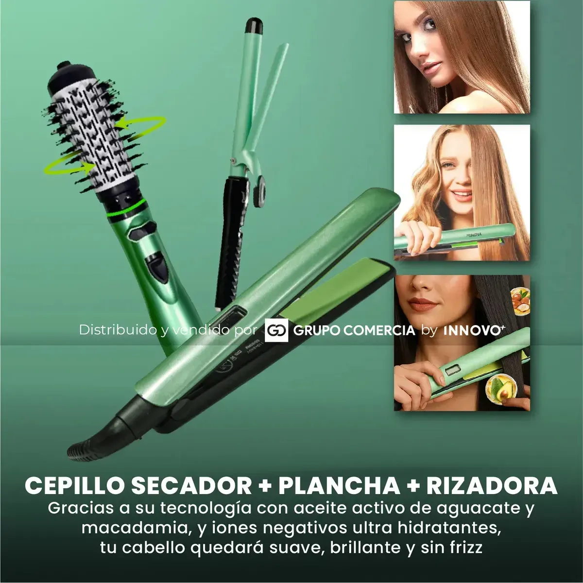 Plancha Cepillo Secador Rizadora Cerámica, Aguacate Y Macadamia img #5