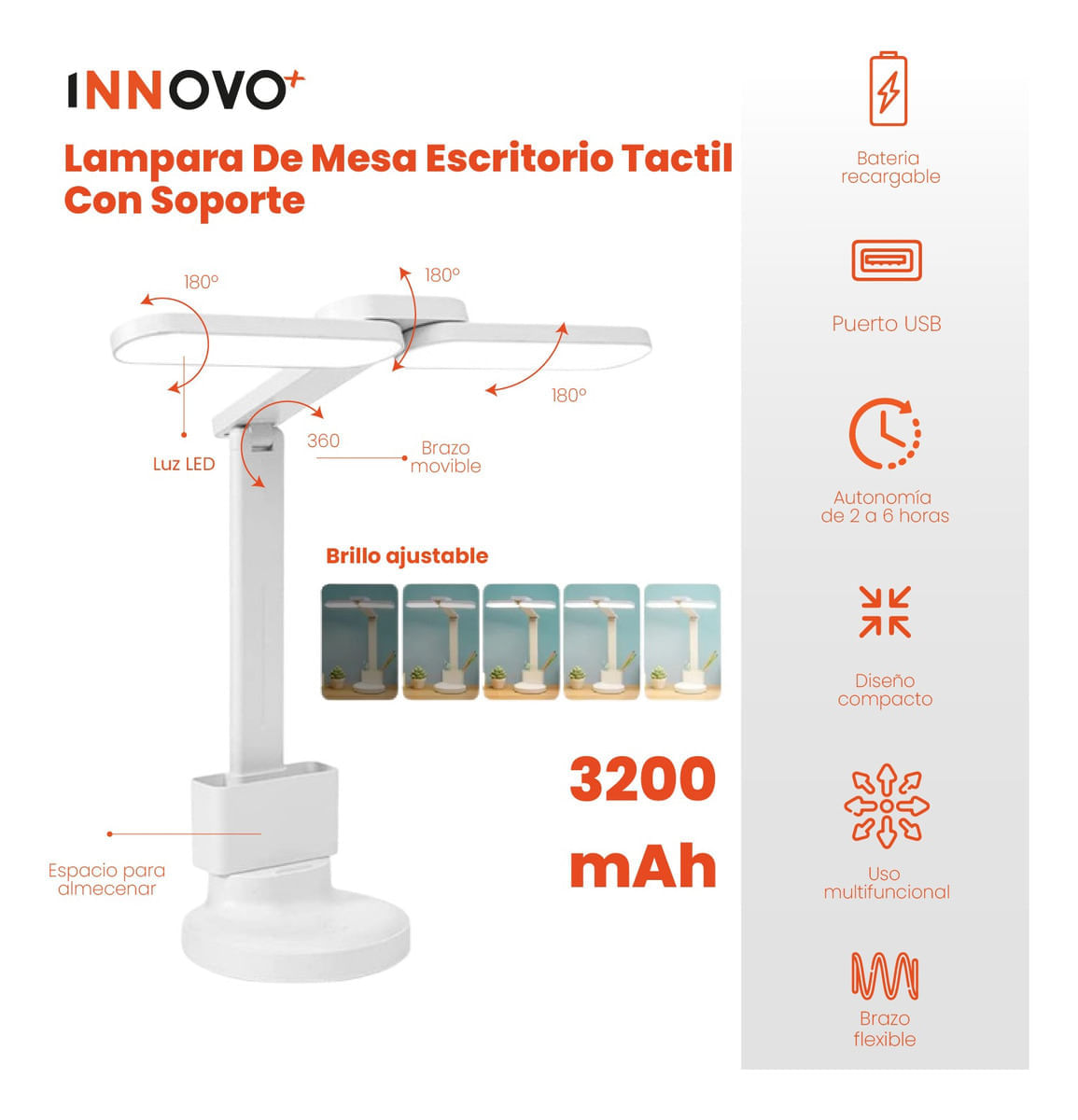 Lámpara Led Mesa Escritorio Minimalista 3 Tonos img #3