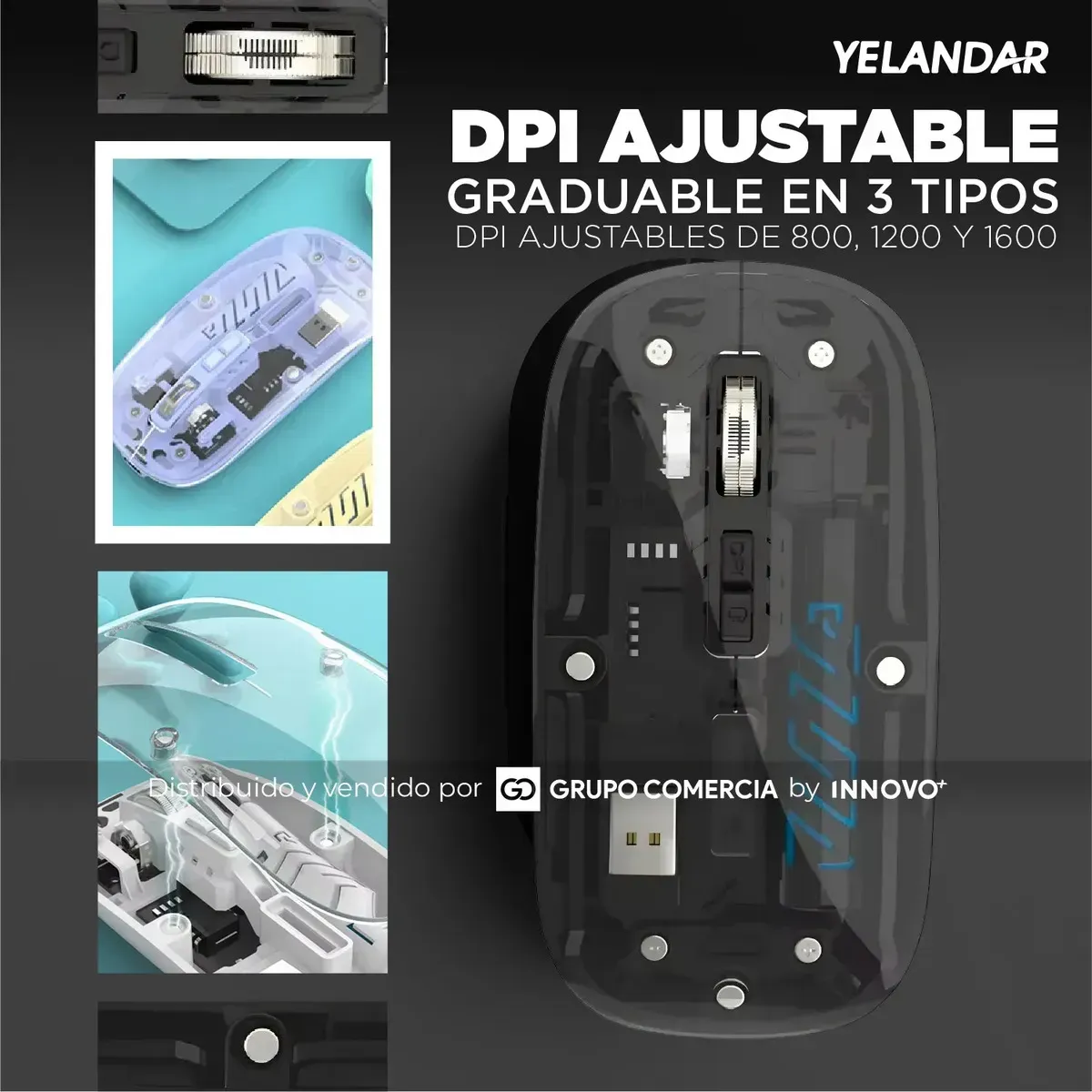 Mouse Inalámbrico Yelandar Negro Bluetooth + 2.4g Recargable Negro img #2