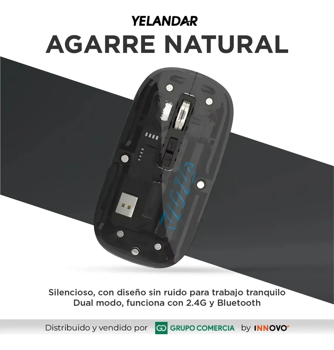 Mouse Inalámbrico Yelandar Negro Bluetooth + 2.4g Recargable Negro img #6