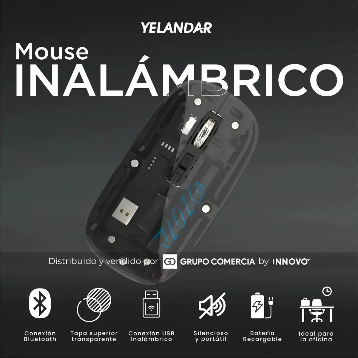 Mouse Inalámbrico Yelandar Negro Bluetooth + 2.4g Recargable Negro img #7
