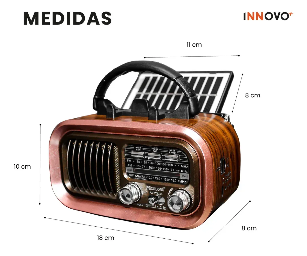 Radio Vintage Retro Bluetooth Carga Solar Recargable Fm/am/sw Portátil Café Café img #4
