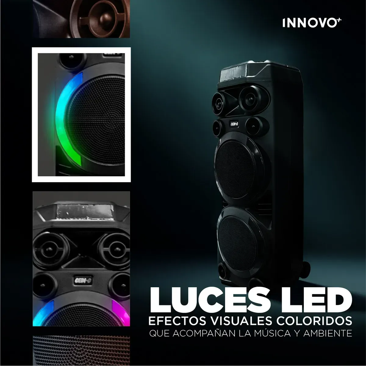 Parlante Torre 60w Bluetooth 5.3 Micrófono Luces Led Woofer 8 Usb img #5